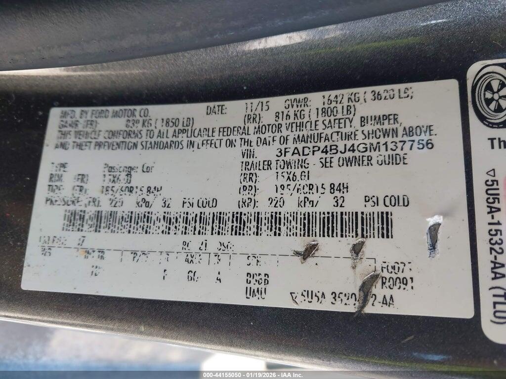 3FADP4BJ4GM137756 2016 FORD FIESTA photo no. 9