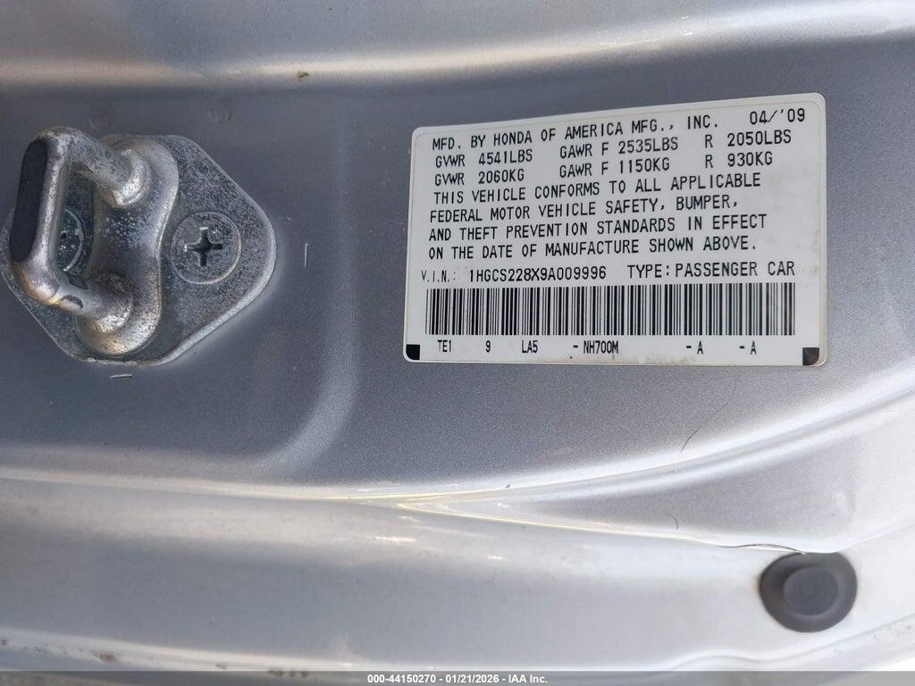1HGCS228X9A009996 2009 HONDA ACCORD photo no. 9