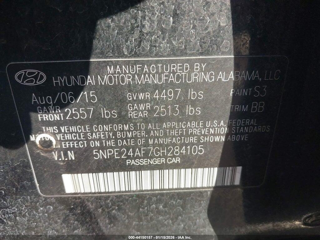 5NPE24AF7GH284105 2016 HYUNDAI SONATA photo no. 9