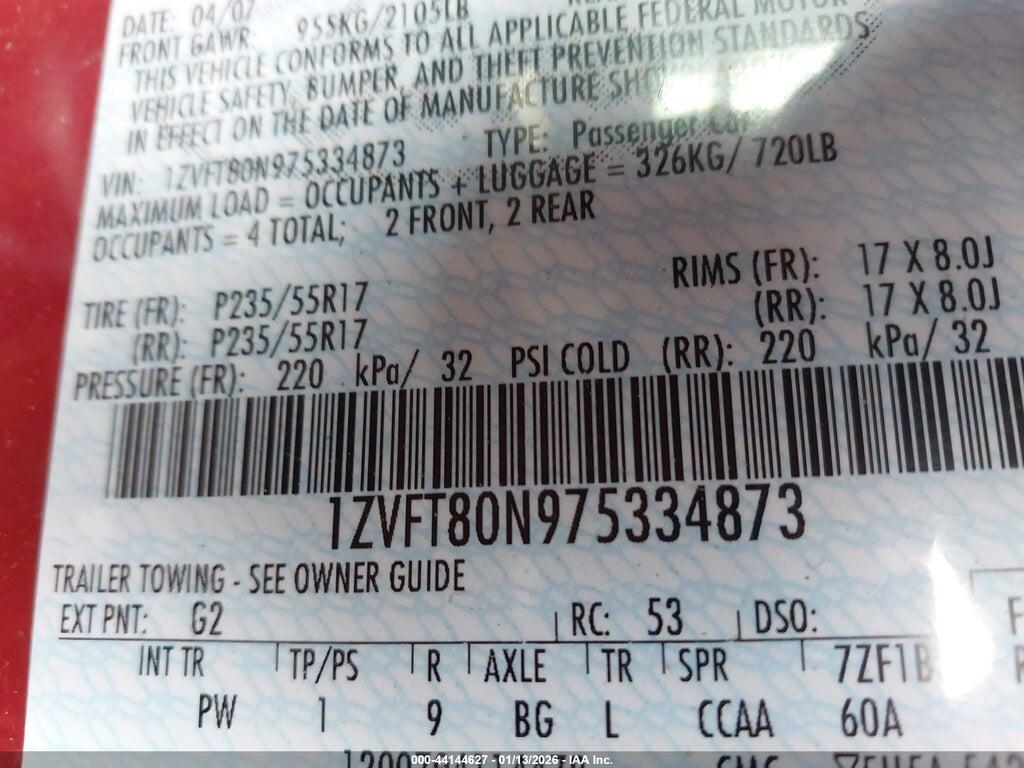 1ZVFT80N975334873 2007 FORD MUSTANG photo no. 9