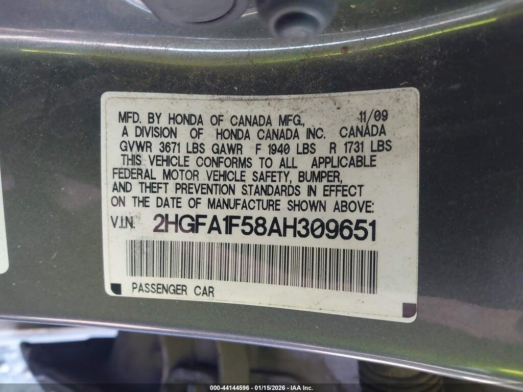 2HGFA1F58AH309651 2010 HONDA CIVIC photo no. 9