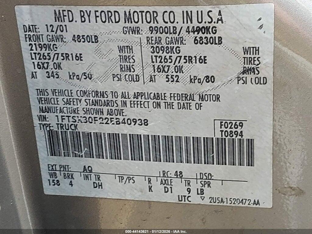 1FTSX30F22EB40938 2002 FORD F-350 photo no. 9