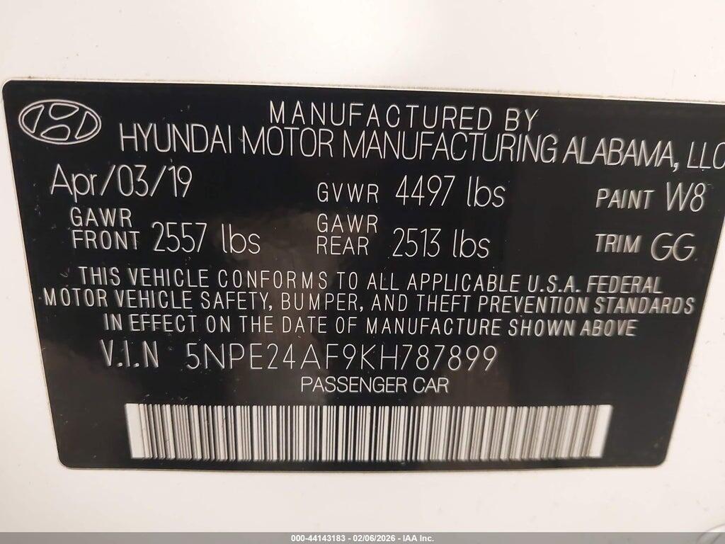 5NPE24AF9KH787899 2019 HYUNDAI SONATA photo no. 9