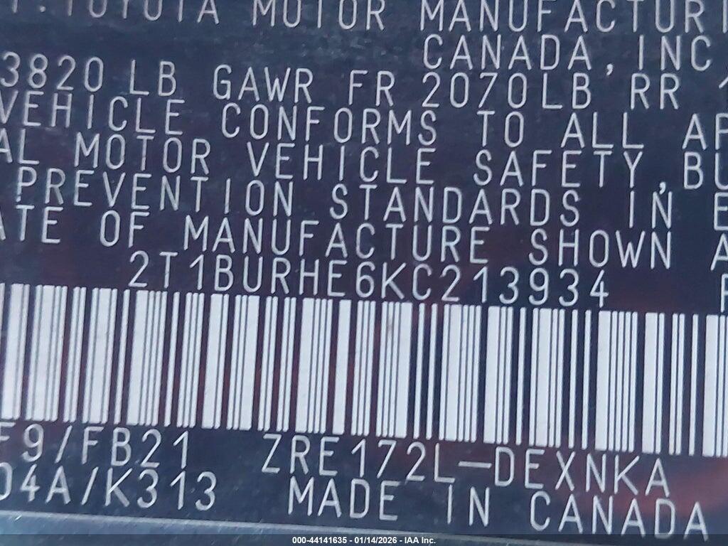 2T1BURHE6KC213934 2019 TOYOTA COROLLA photo no. 9