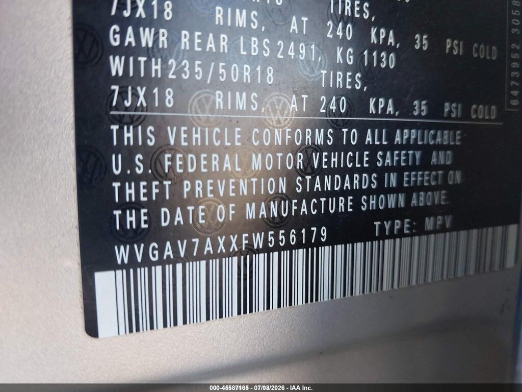 WVGAV7AXXFW556179 2015 VOLKSWAGEN TIGUAN photo no. 9