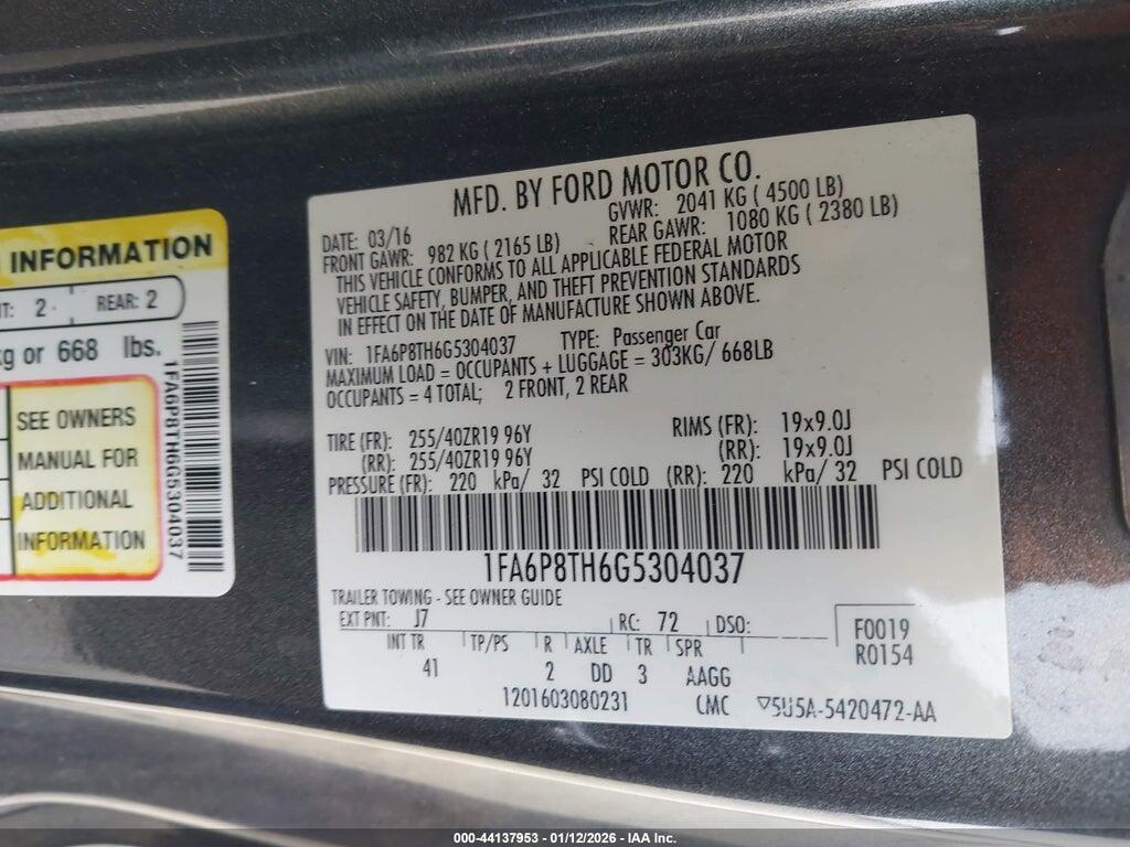 1FA6P8TH6G5304037 2016 FORD MUSTANG photo no. 9