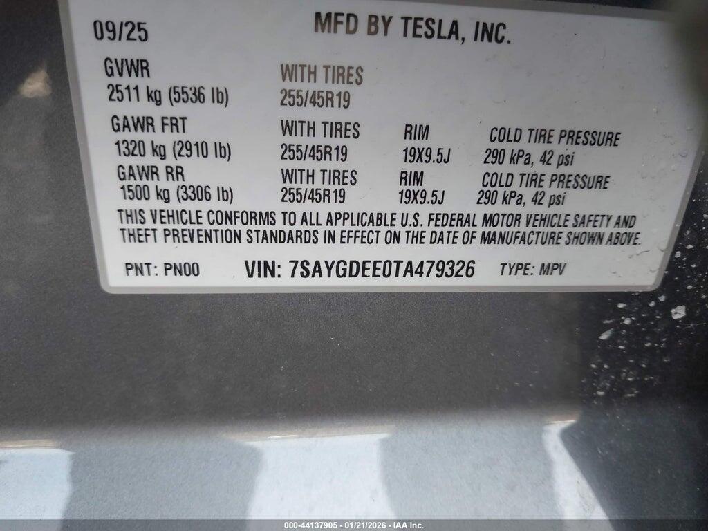 7SAYGDEE0TA479326 2026 TESLA MODEL Y photo no. 9