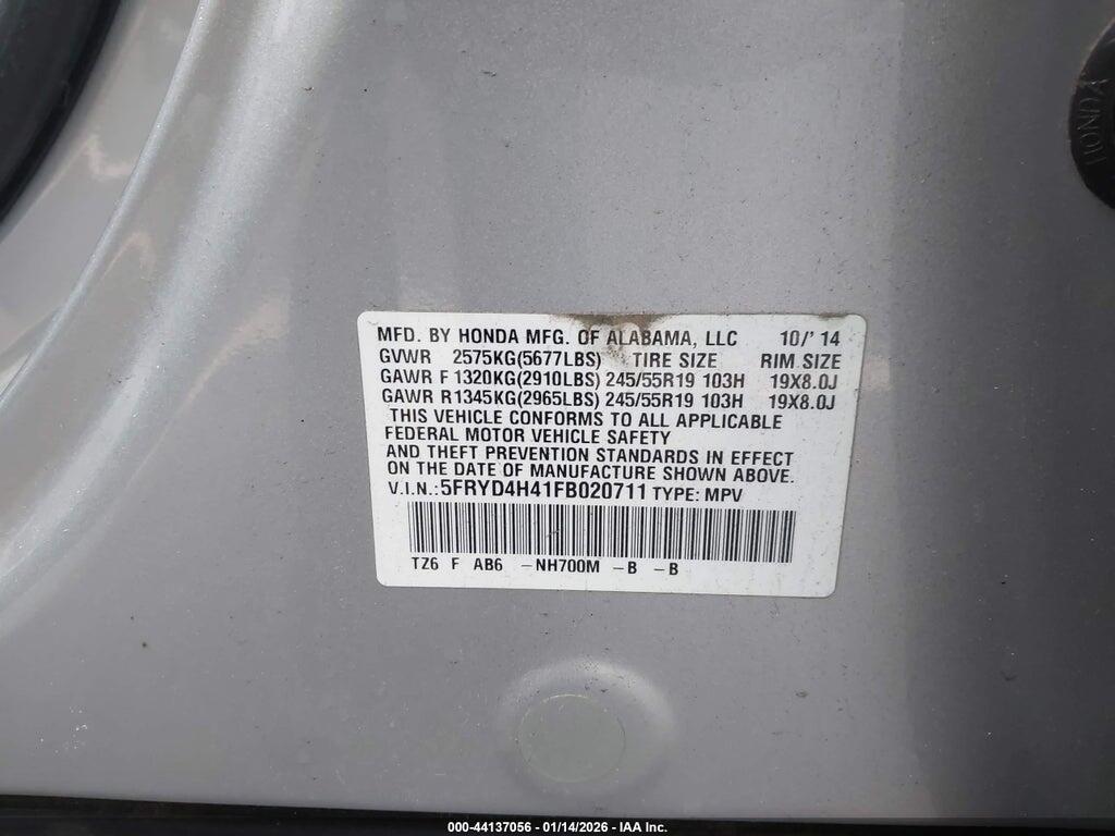5FRYD4H41FB020711 2015 ACURA MDX photo no. 9