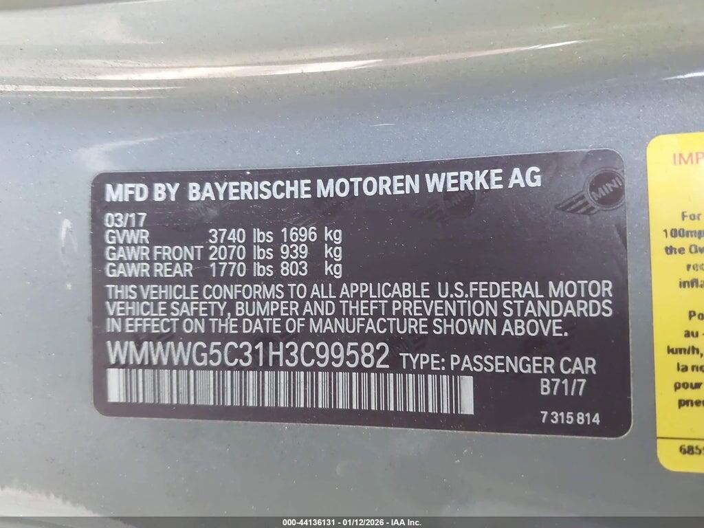 WMWWG5C31H3C99582 2017 MINI CONVERTIBLE photo no. 9