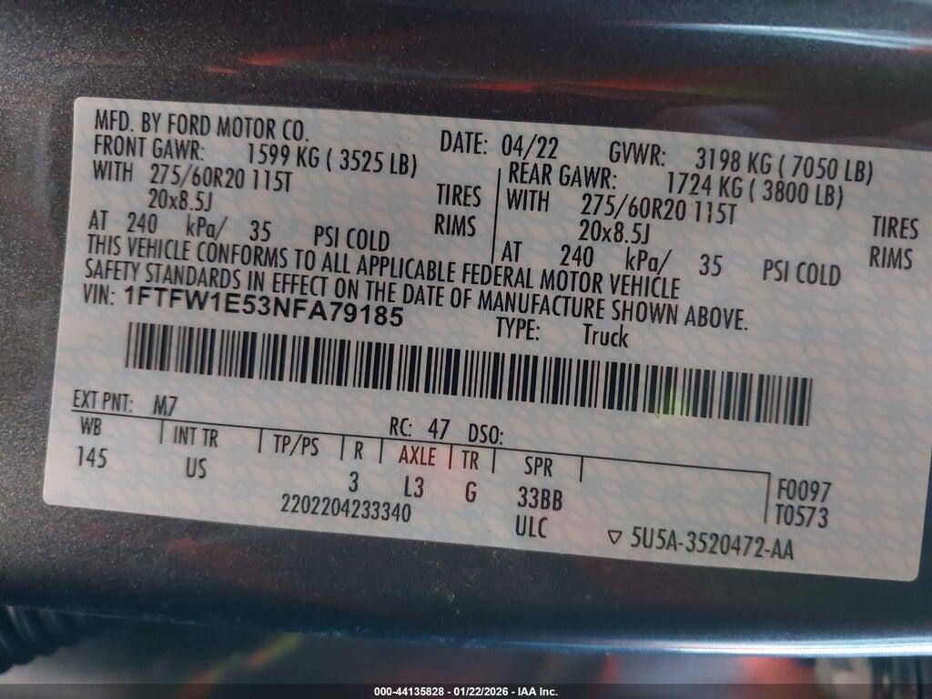 1FTFW1E53NFA79185 2022 FORD F-150 photo no. 9