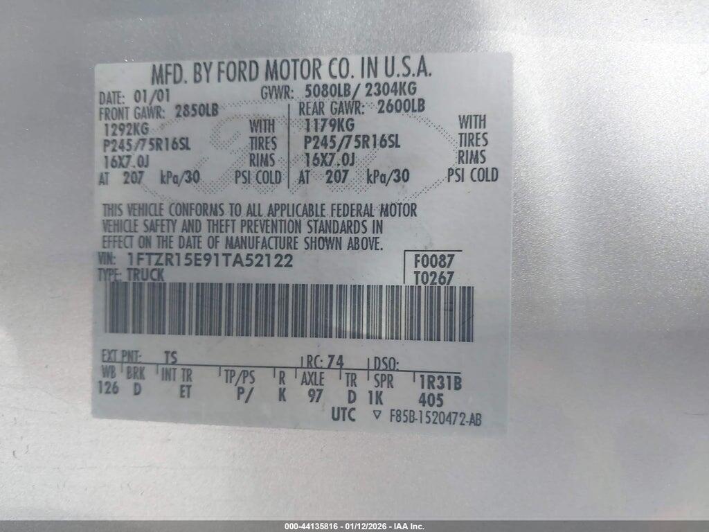 1FTZR15E91TA52122 2001 FORD RANGER photo no. 9