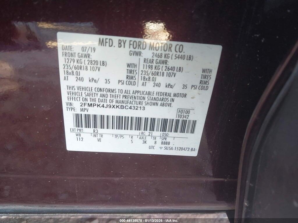 2FMPK4J9XKBC43213 2019 FORD EDGE photo no. 9
