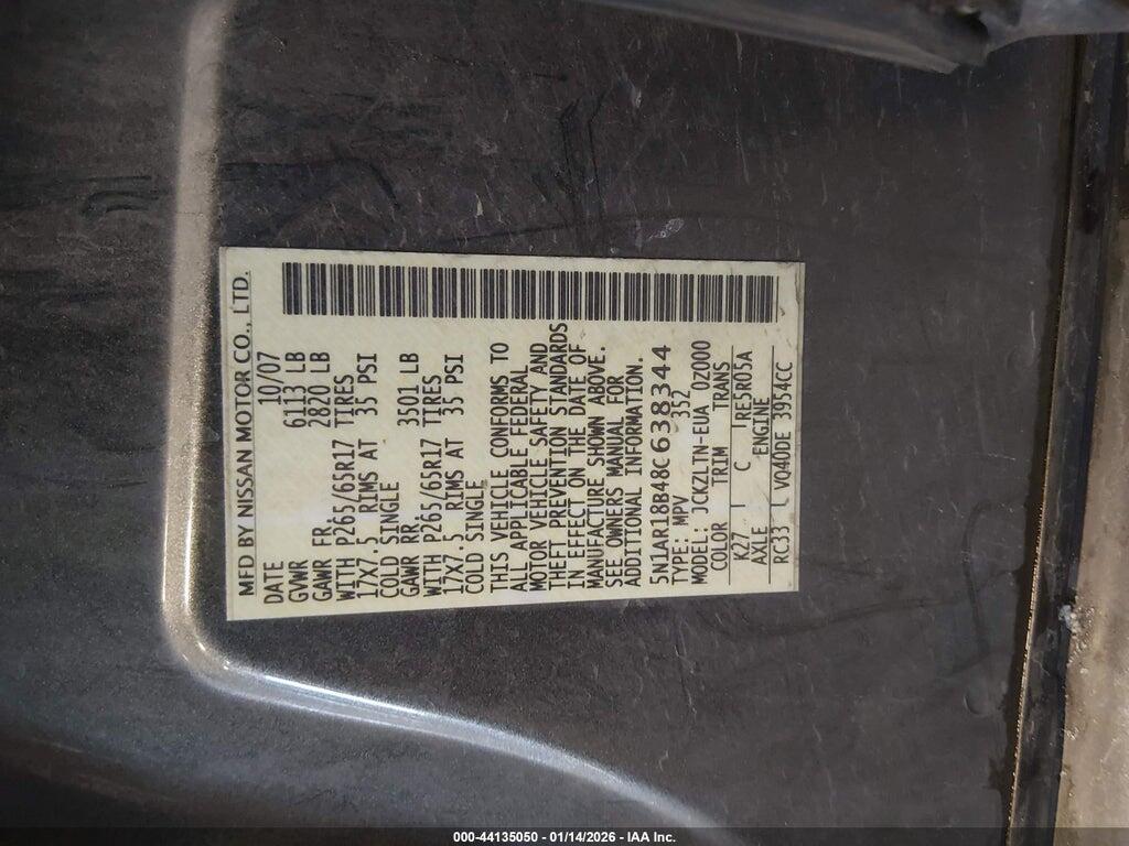5N1AR18B48C638344 2008 NISSAN PATHFINDER photo no. 9