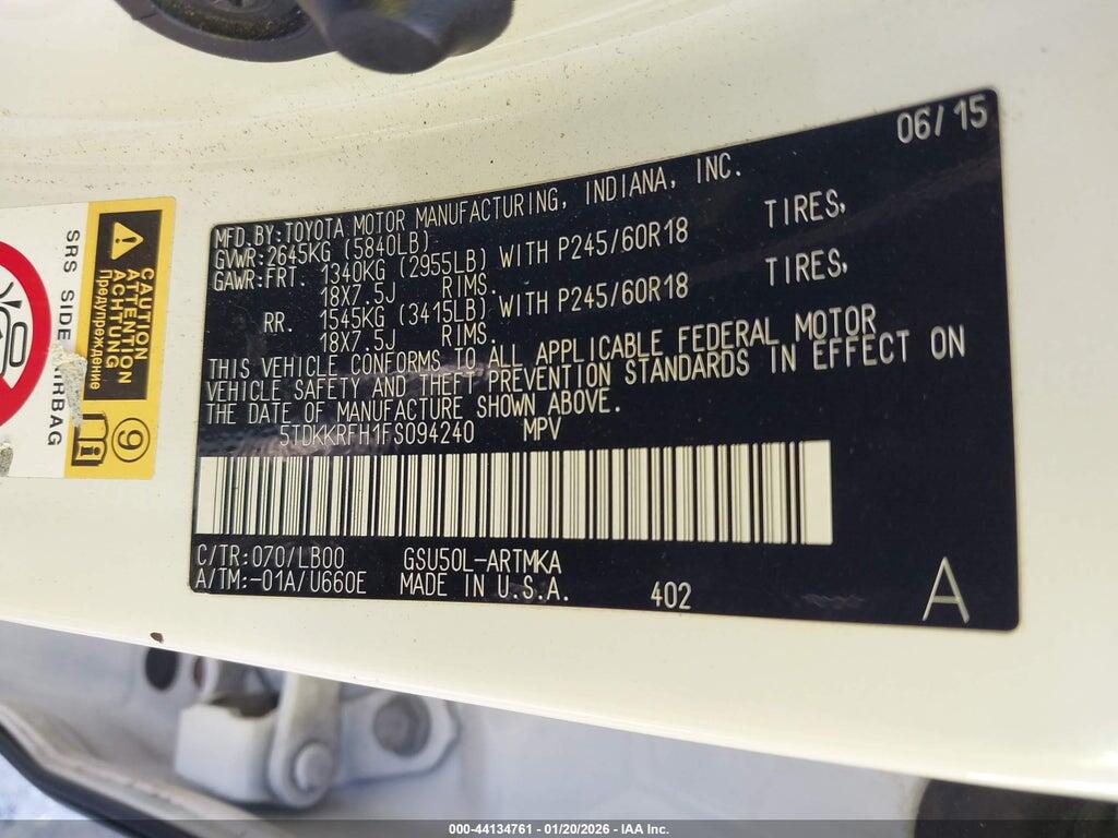 5TDKKRFH1FS094240 2015 TOYOTA HIGHLANDER photo no. 9