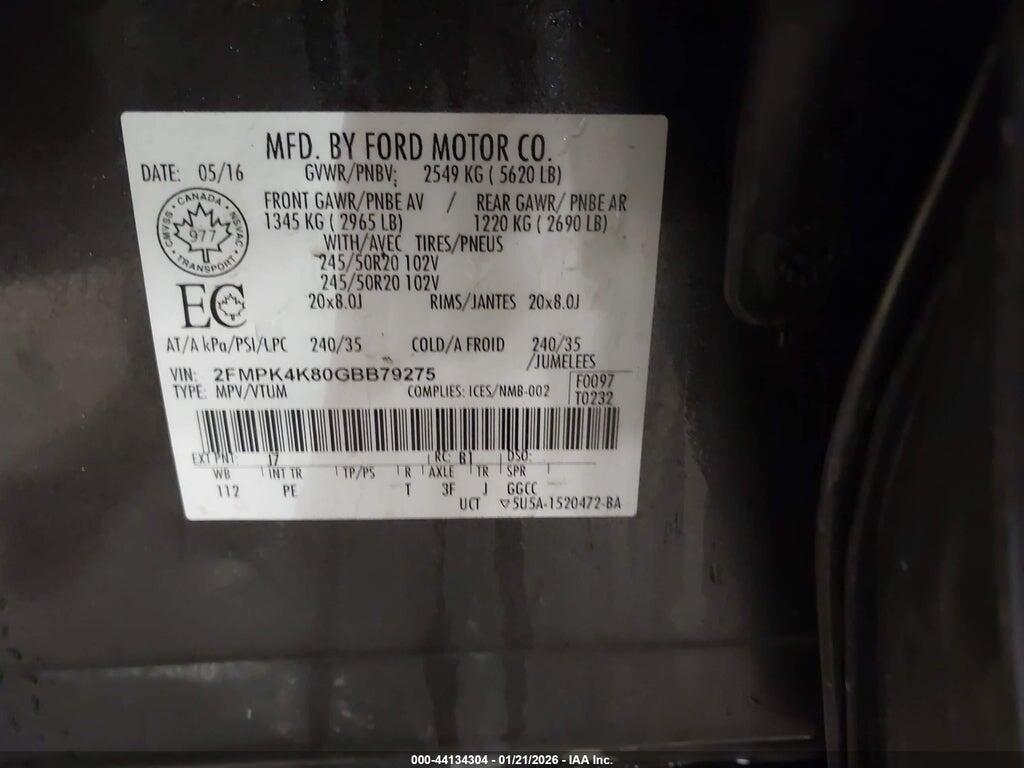 2FMPK4K80GBB79275 2016 FORD EDGE photo no. 9