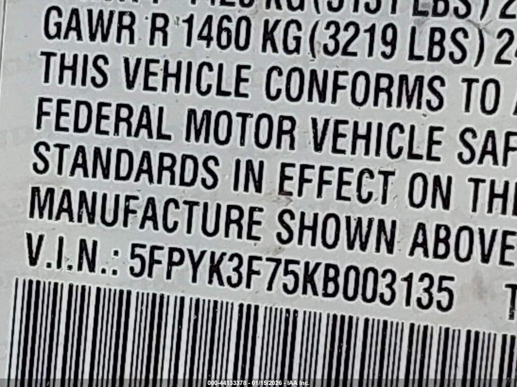 5FPYK3F75KB003135 2019 HONDA RIDGELINE photo no. 9