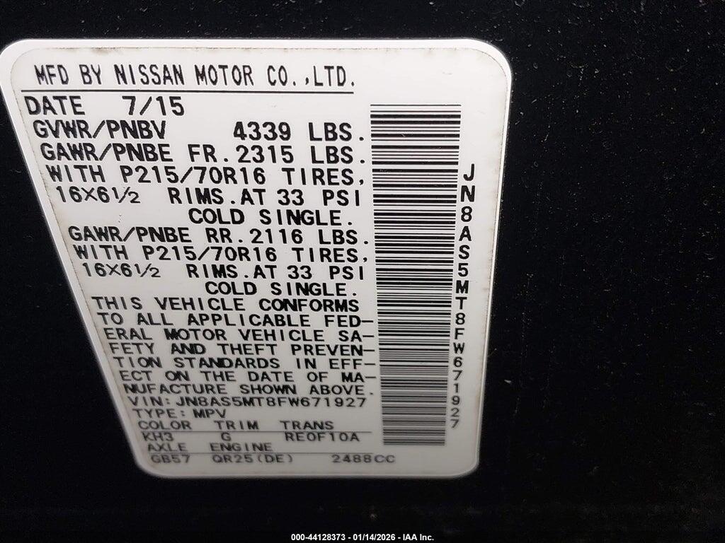 JN8AS5MT8FW671927 2015 NISSAN ROGUE SELECT photo no. 9