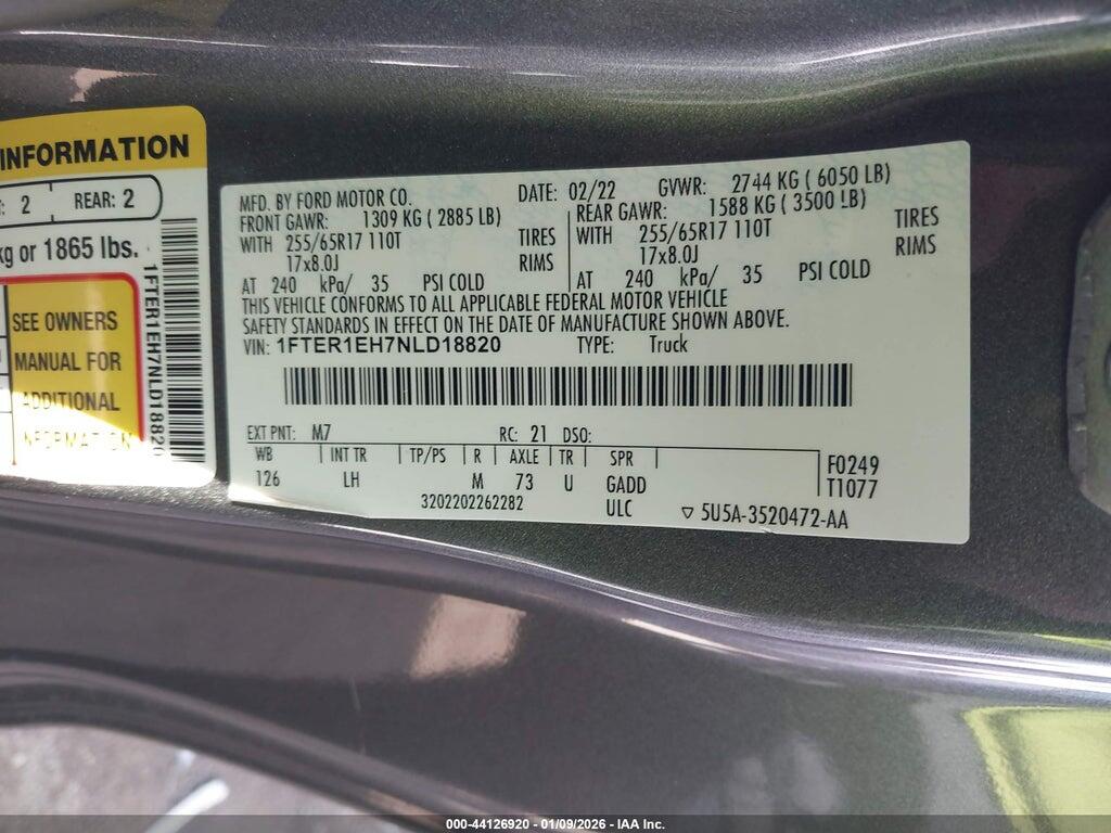 1FTER1EH7NLD18820 2022 FORD RANGER photo no. 9