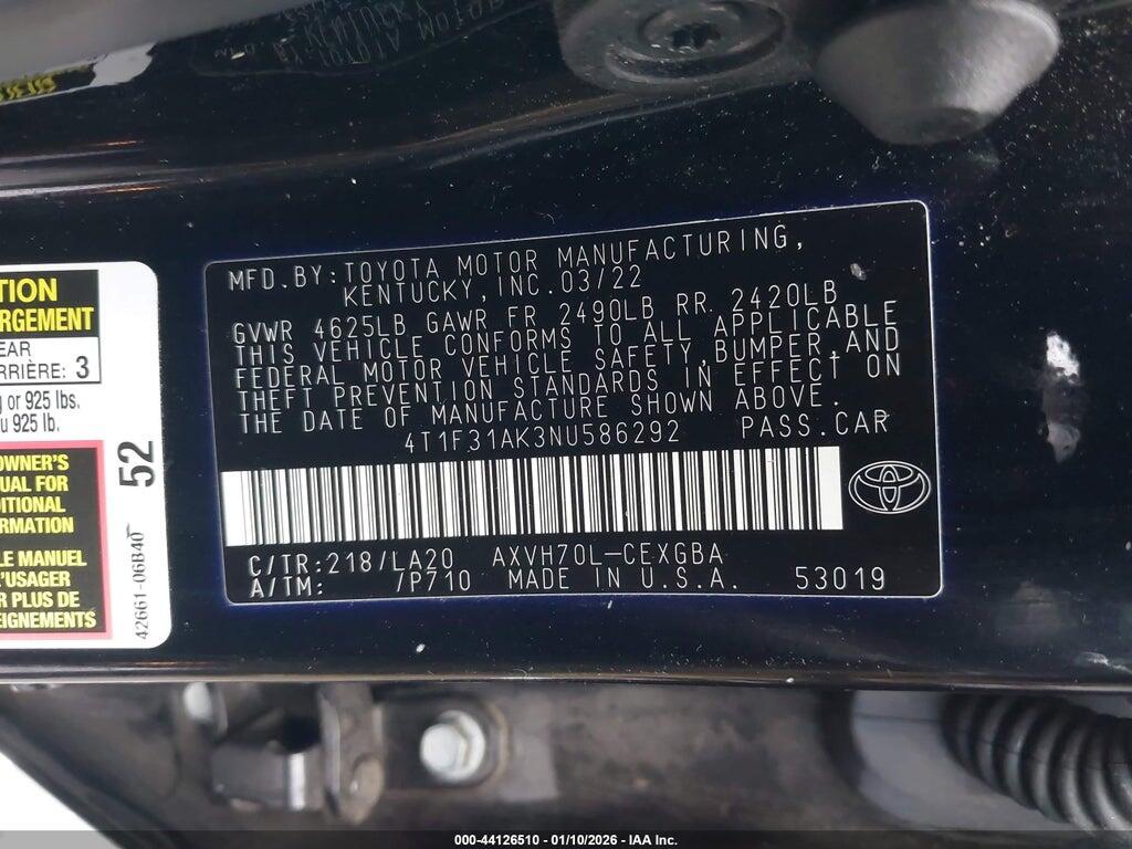 4T1F31AK3NU586292 2022 TOYOTA CAMRY photo no. 9