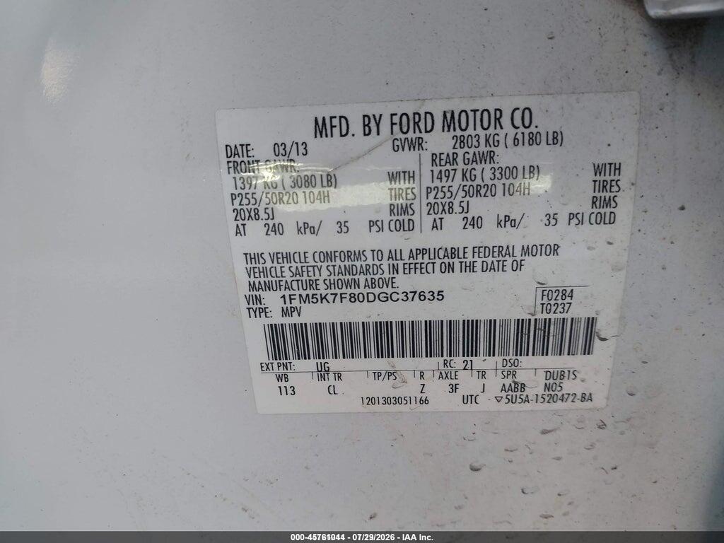 1FM5K7F80DGC37635 2013 FORD EXPLORER photo no. 9