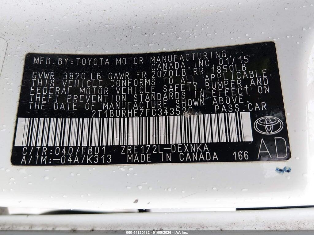 2T1BURHE7FC343520 2015 TOYOTA COROLLA photo no. 9