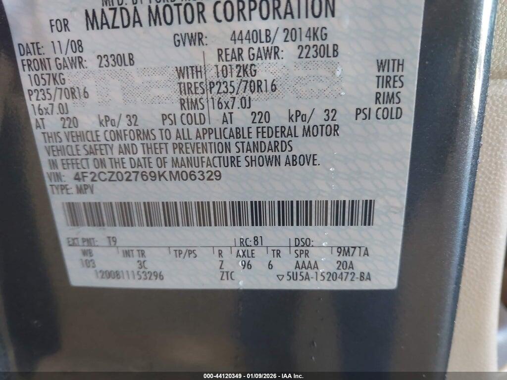 4F2CZ02769KM06329 2009 MAZDA TRIBUTE photo no. 9