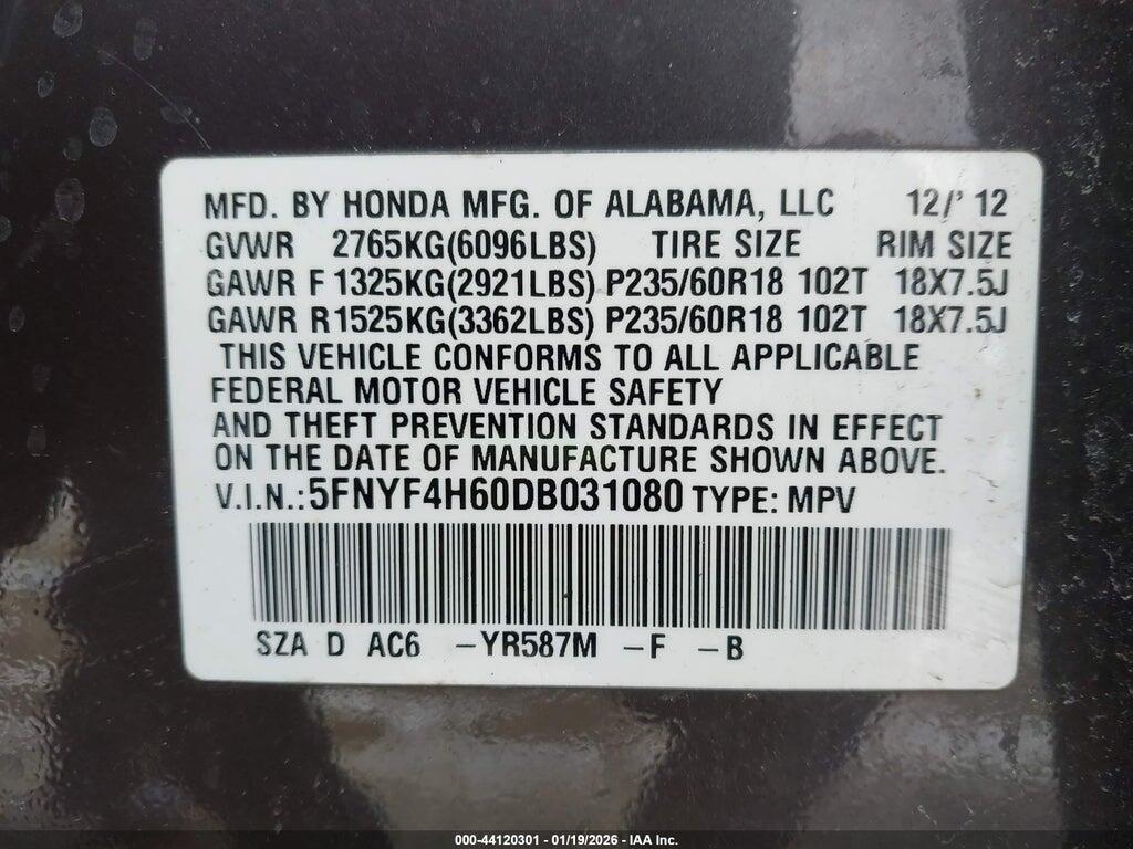 5FNYF4H60DB031080 2013 HONDA PILOT photo no. 9