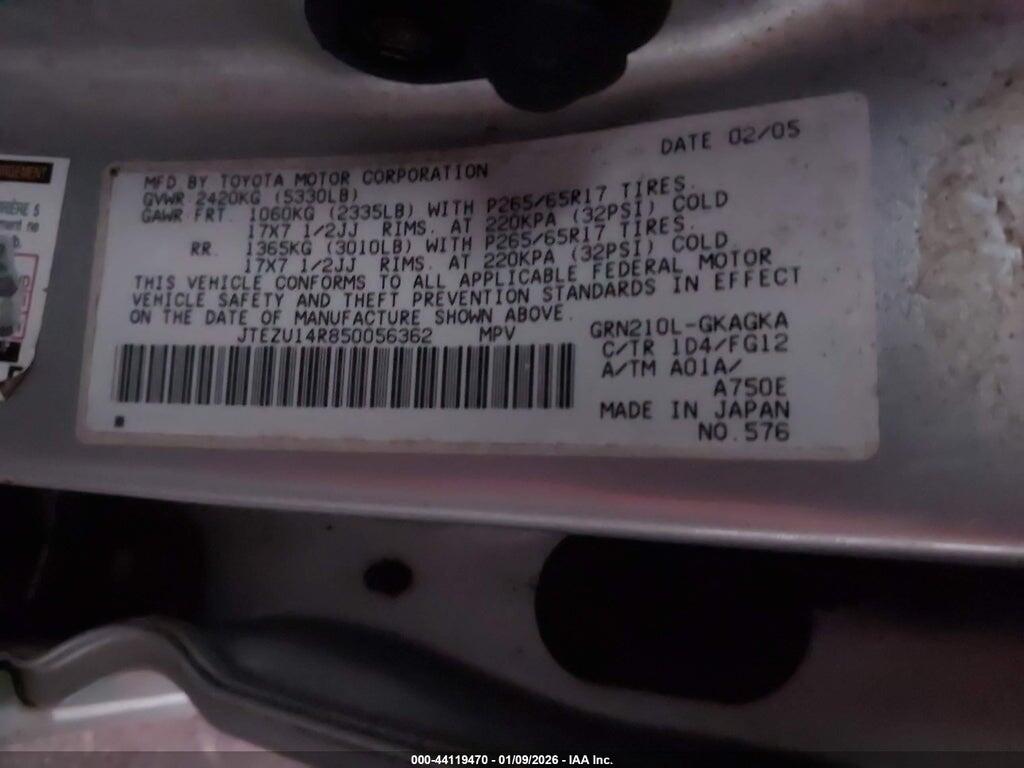 JTEZU14R850056362 2005 TOYOTA 4RUNNER photo no. 9