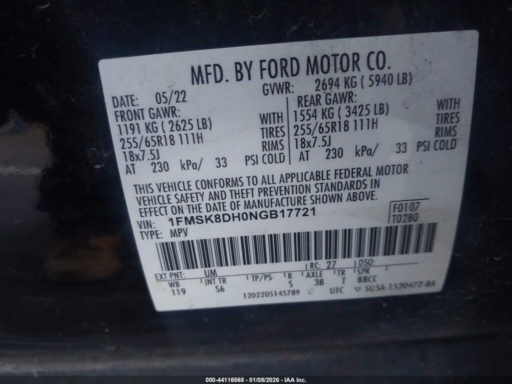 1FMSK8DH0NGB17721 2022 FORD EXPLORER photo no. 9