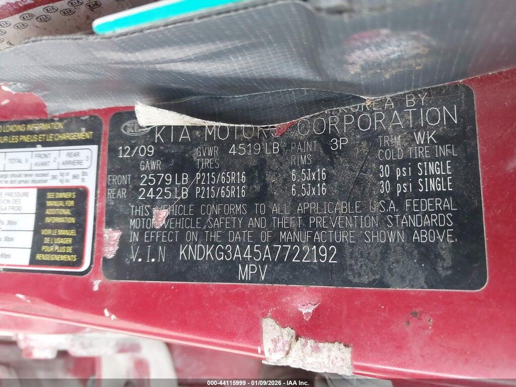 KNDKG3A45A7722192 2010 KIA SPORTAGE photo no. 9