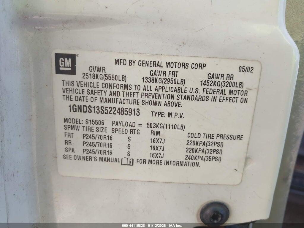1GNDS13S522485913 2002 CHEVROLET TRAILBLAZER photo no. 9