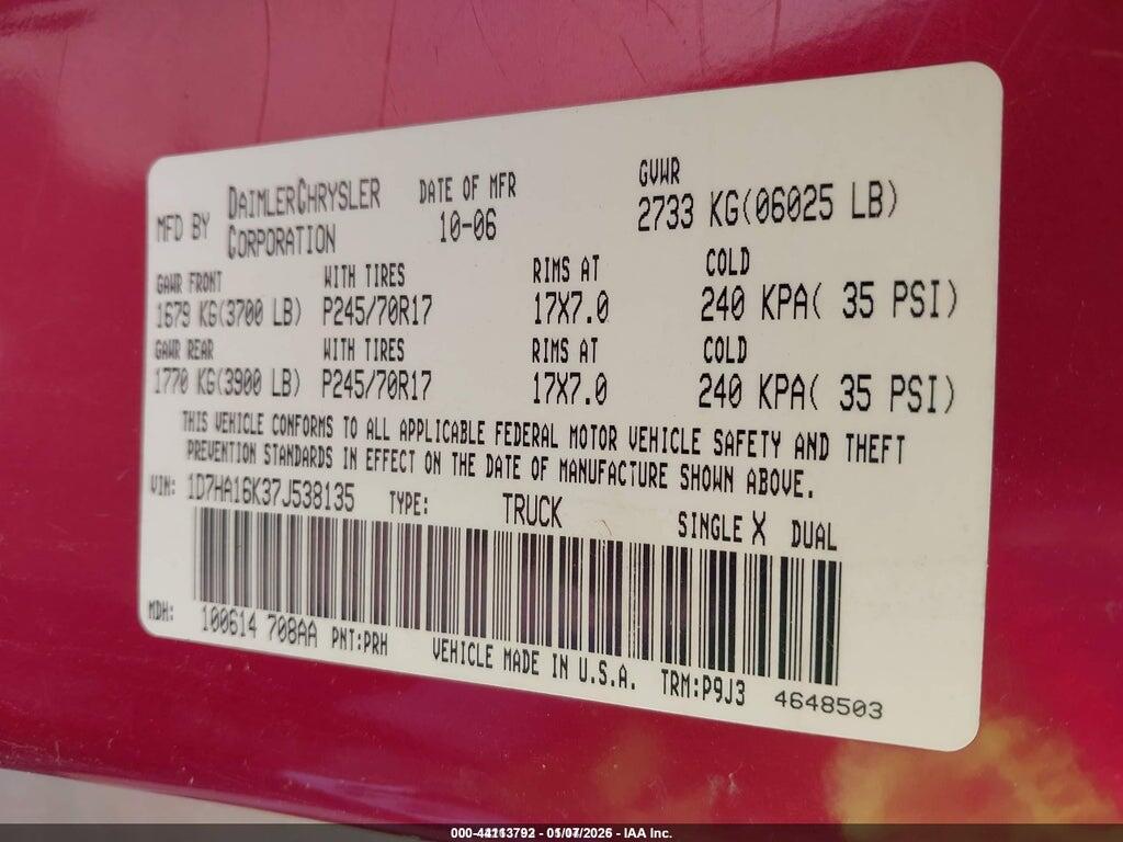 1D7HA16K37J538135 2007 DODGE RAM 1500 photo no. 9