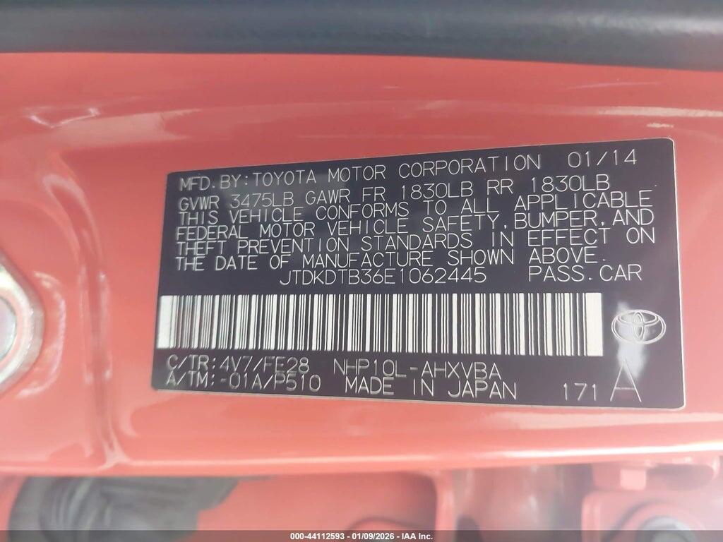 JTDKDTB36E1062445 2014 TOYOTA PRIUS C photo no. 9