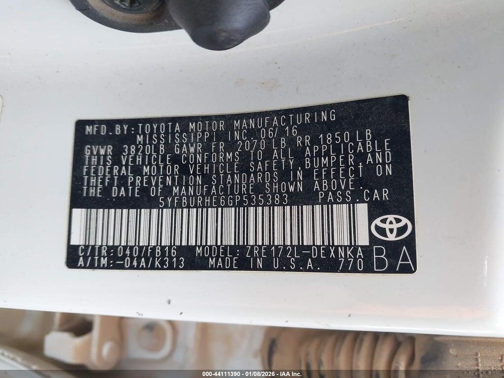 5YFBURHE6GP535383 2016 TOYOTA COROLLA photo no. 9