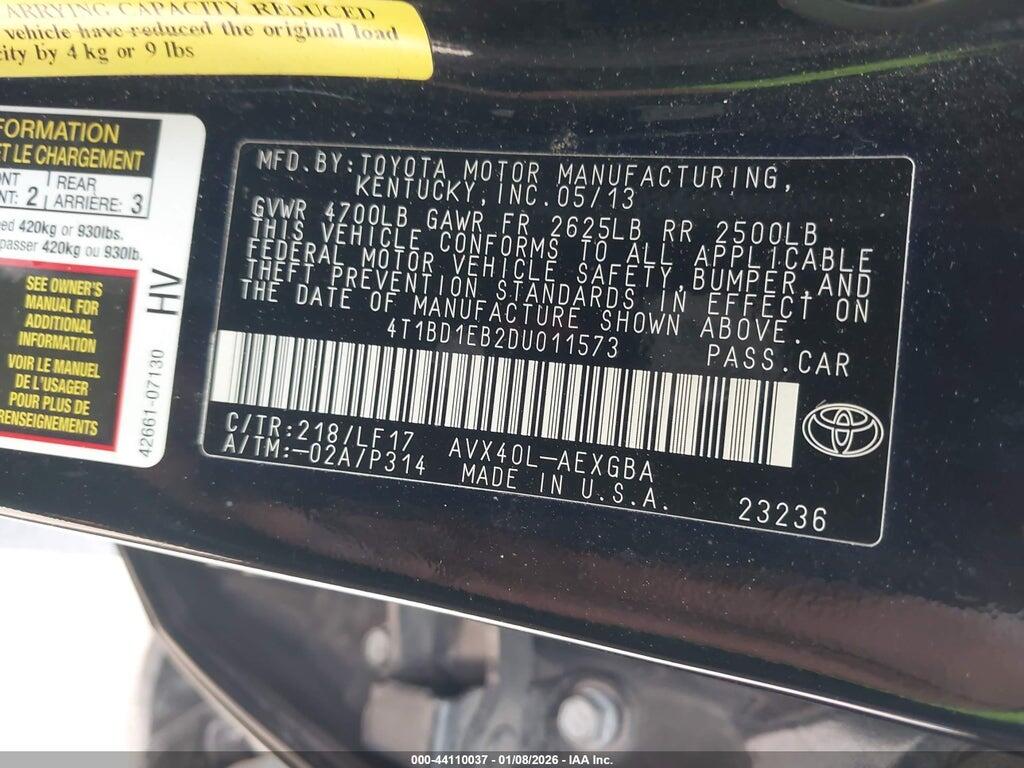 4T1BD1EB2DU011573 2013 TOYOTA AVALON HYBRID photo no. 9