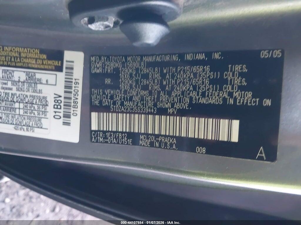 5TDZA23C35S339443 2005 TOYOTA SIENNA photo no. 9