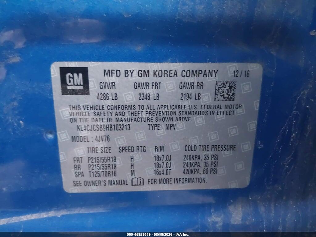 KL4CJCSB9HB103213 2017 BUICK ENCORE photo no. 9
