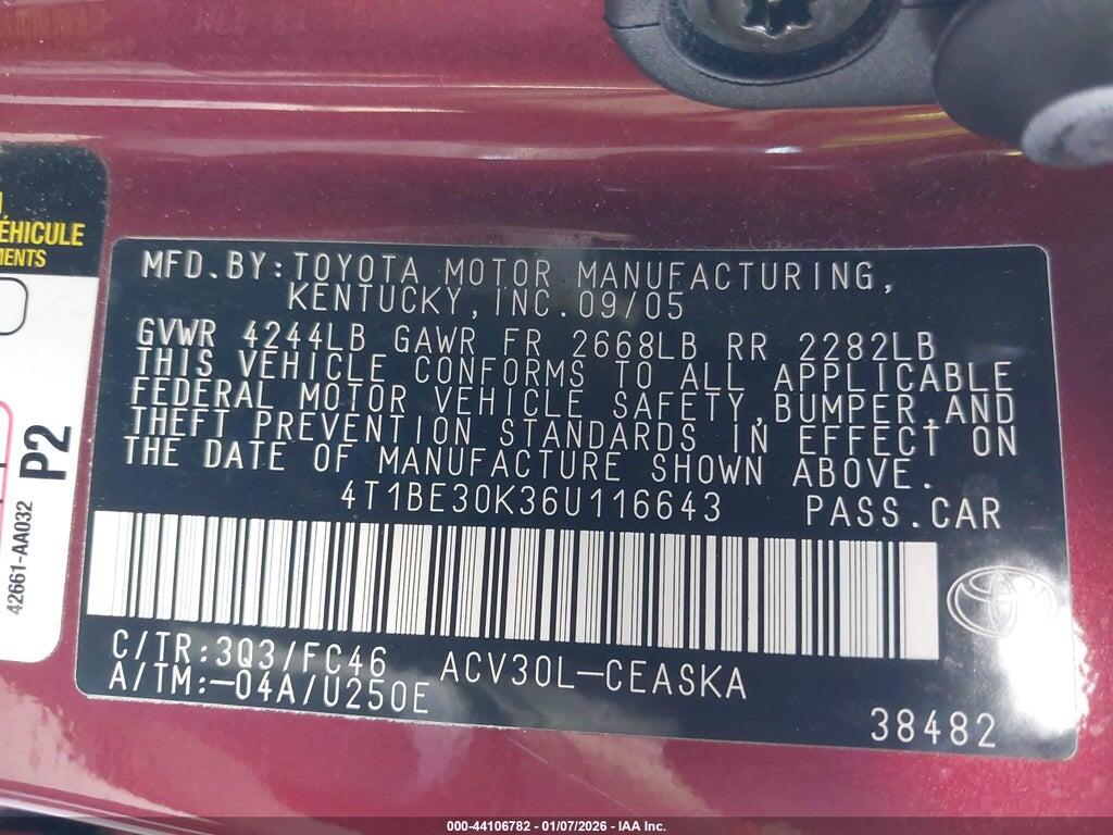 4T1BE30K36U116643 2006 TOYOTA CAMRY photo no. 9