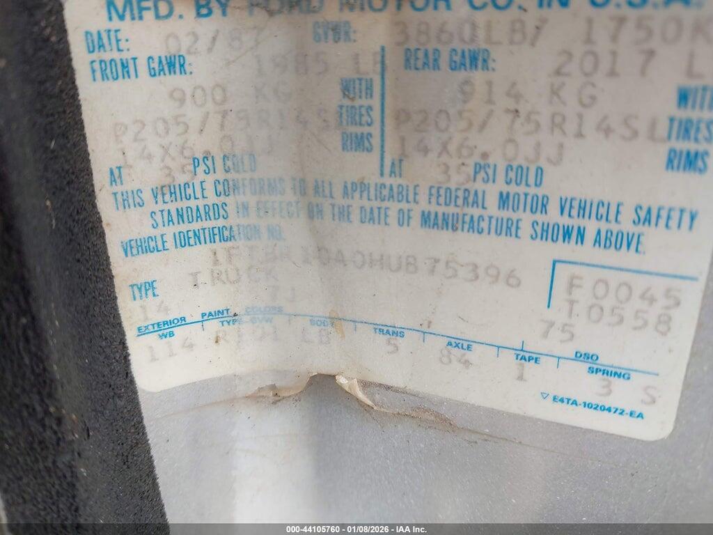 1FTBR10A0HUB75396 1987 FORD RANGER photo no. 9