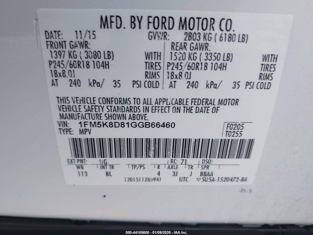 1FM5K8D81GGB66460 2016 FORD EXPLORER photo no. 9