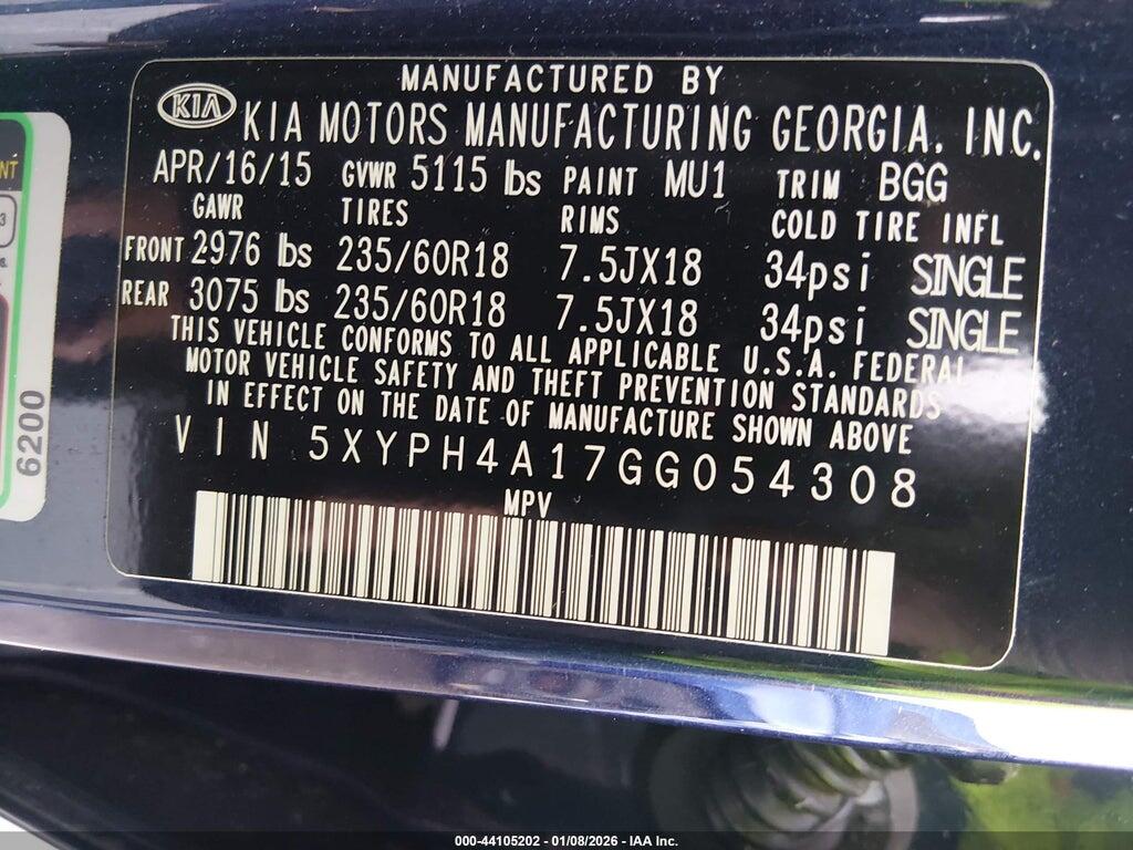 5XYPH4A17GG054308 2016 KIA SORENTO photo no. 9