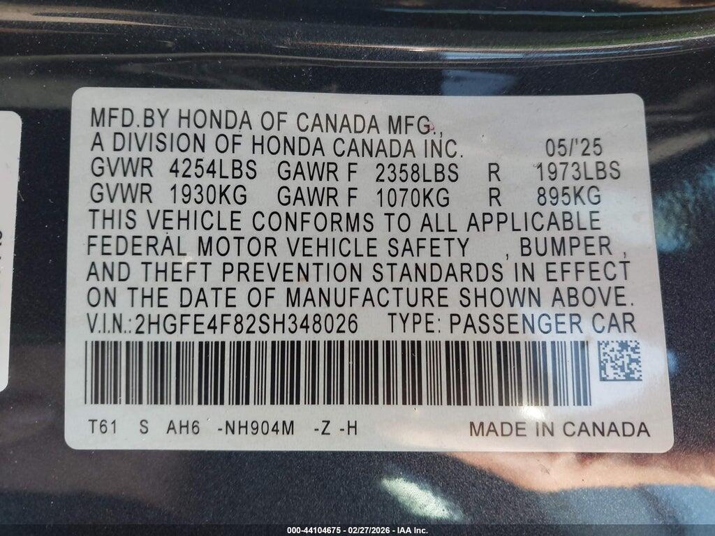 2HGFE4F82SH348026 2025 HONDA CIVIC HYBRID photo no. 9