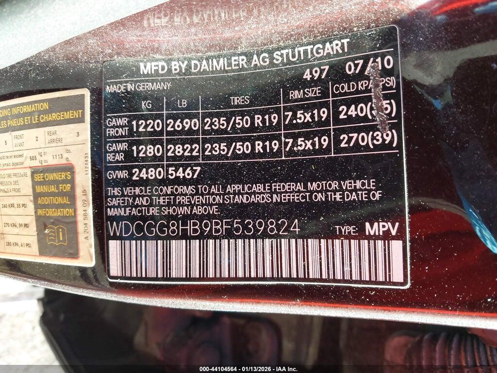 WDCGG8HB9BF539824 2011 MERCEDES-BENZ GLK 350 photo no. 9