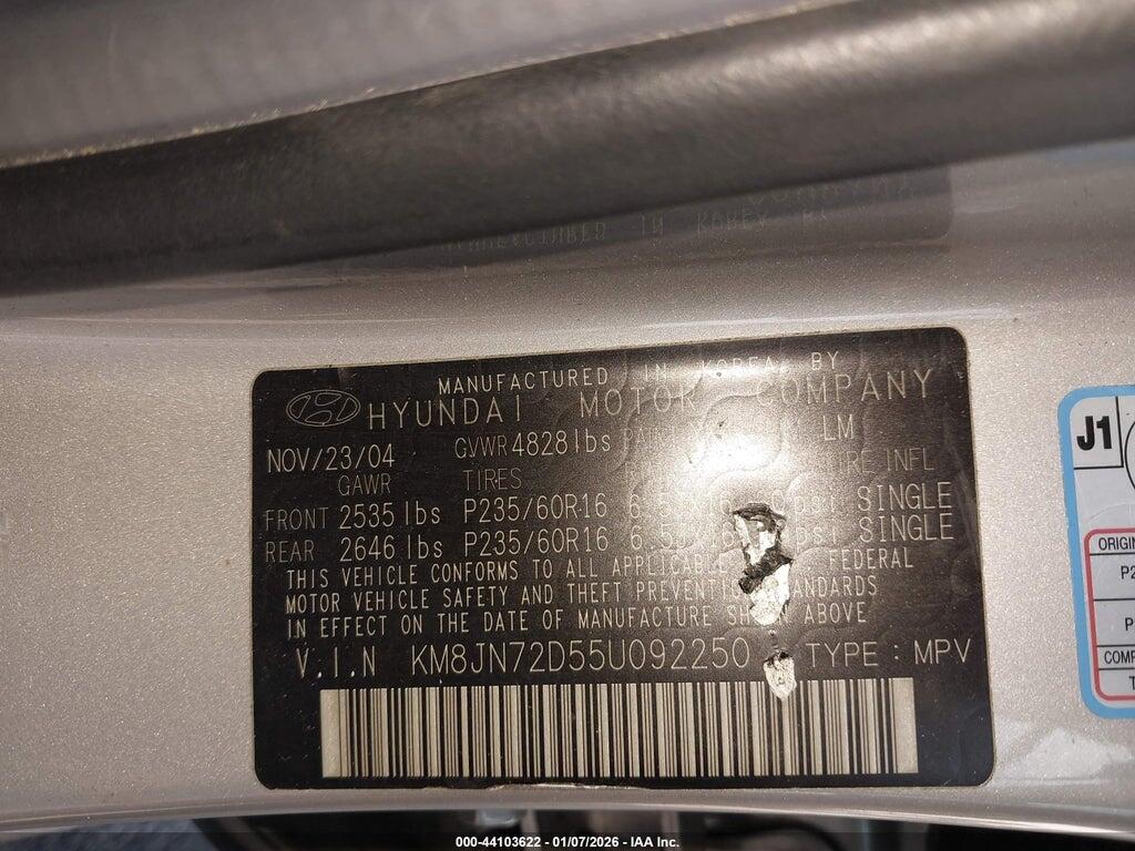 KM8JN72D55U092250 2005 HYUNDAI TUCSON photo no. 9