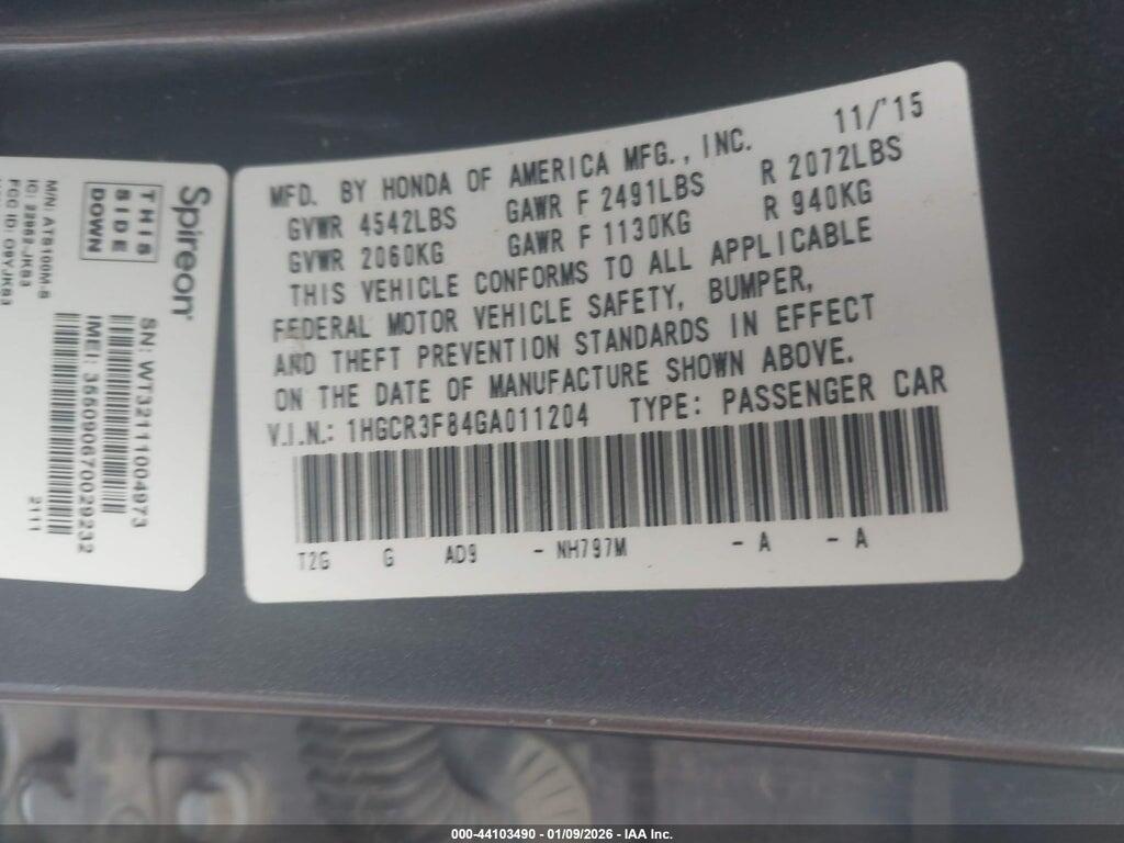 1HGCR3F84GA011204 2016 HONDA ACCORD photo no. 9