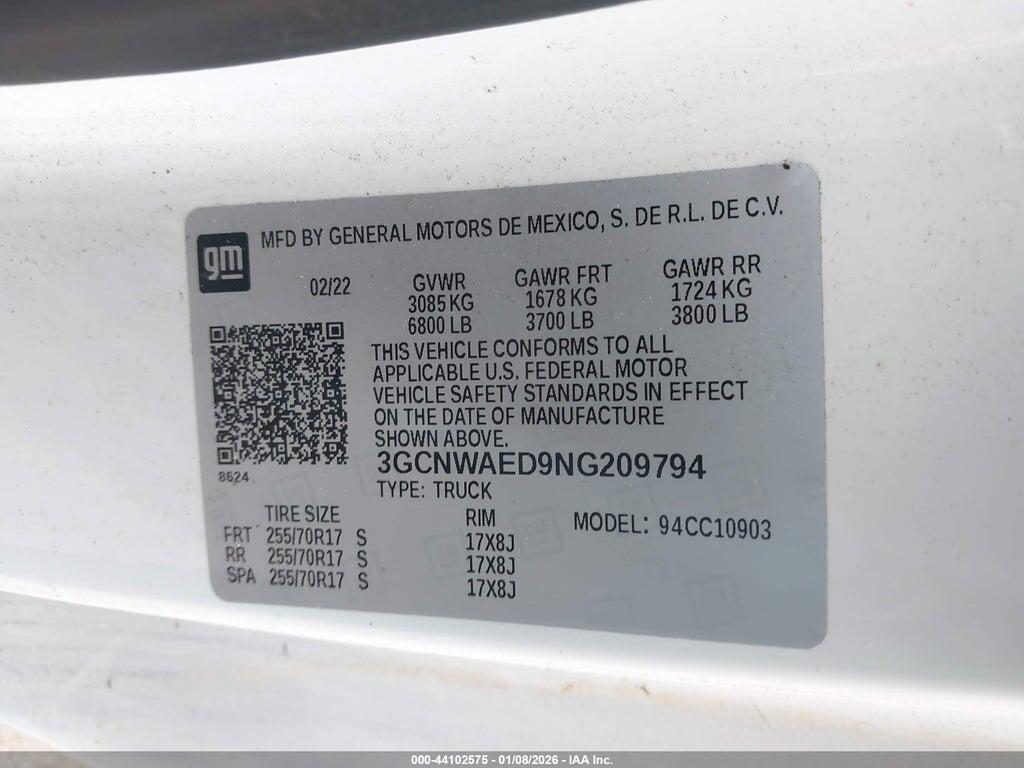 3GCNWAED9NG209794 2022 CHEVROLET SILVERADO 1500 LTD photo no. 9