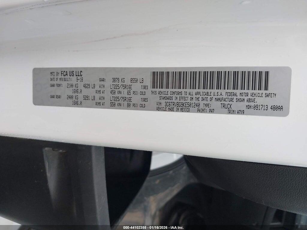3C6TRVBG9KE501240 2019 RAM PROMASTER 1500 photo no. 9