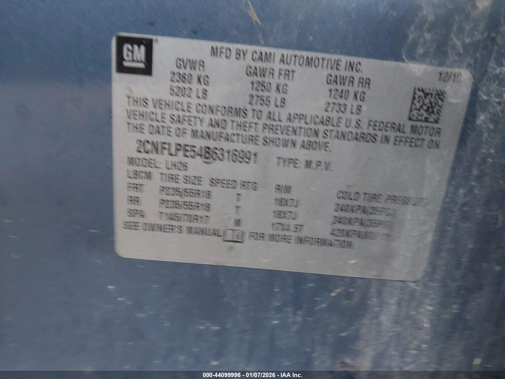 2CNFLPE54B6316991 2011 CHEVROLET EQUINOX photo no. 9