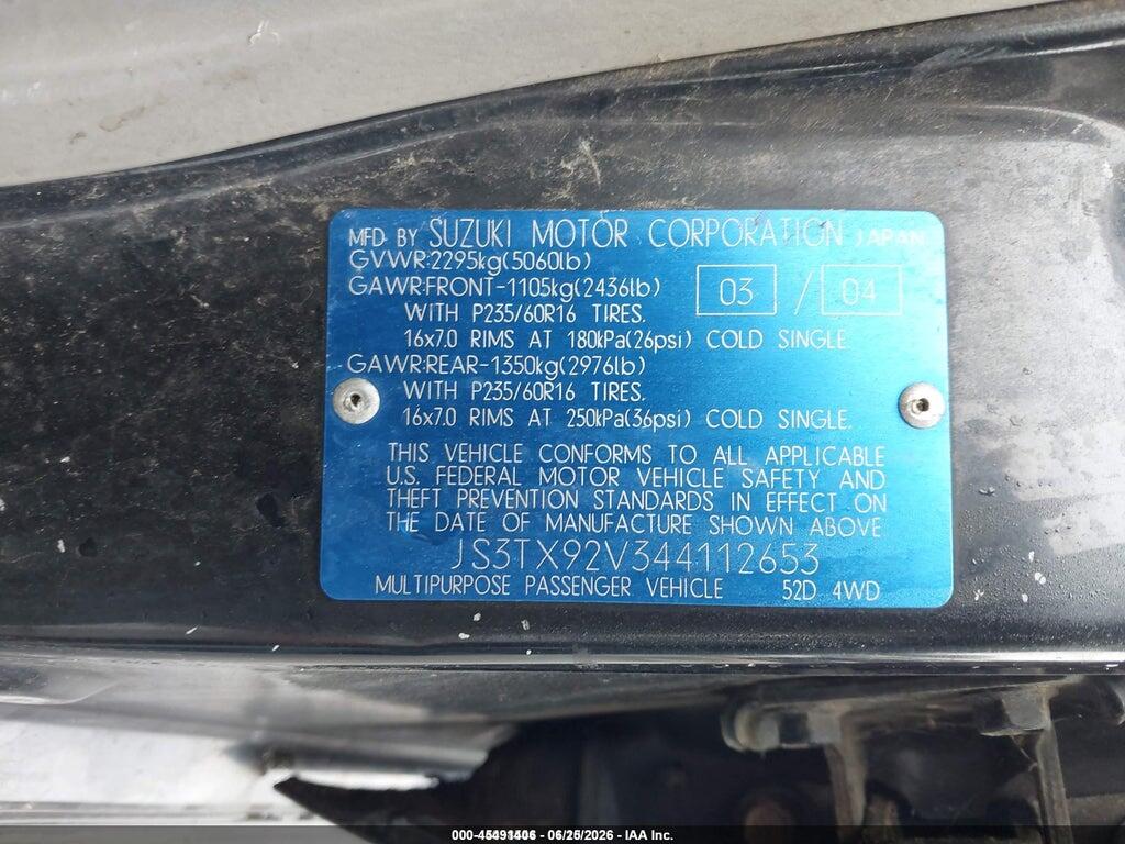 JS3TX92V344112653 2004 SUZUKI XL-7 photo no. 9