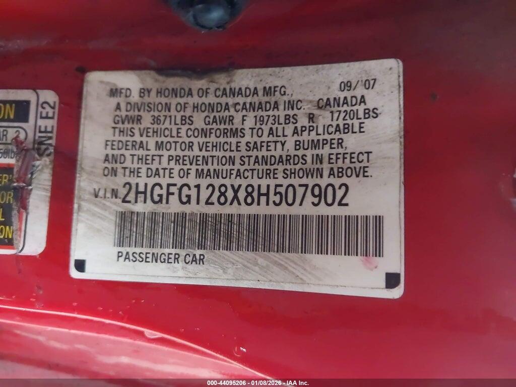 2HGFG128X8H507902 2008 HONDA CIVIC photo no. 9